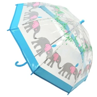 Image of Thingimijigs Children&#039;s Dome Umbrella Kids&#039; Lightweight Transparent PVC Stick Brolly Blue Elephant