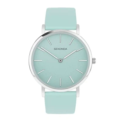 Image of Sekonda Minimal Ladies 38mm Quartz Watch in Green with Analogue Display, and Leather Strap 40608