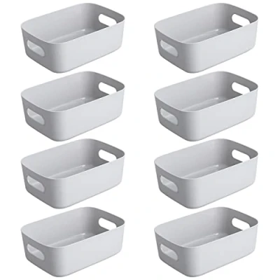 Image of Bgfuni Set of 8 Small Plastic Storage Baskets, Office Home and Kitchen Tidy Organiser, White Studio Baskets for Small, Shelf Baskets,20 x14 x7.5cm(Grey)