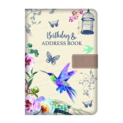 Image of Telephone Address &amp; Birthday Book A Z Index Beautiful Fabric Vintage Style Cover A5 Size Soft Padded with Magnetic Lock Bird