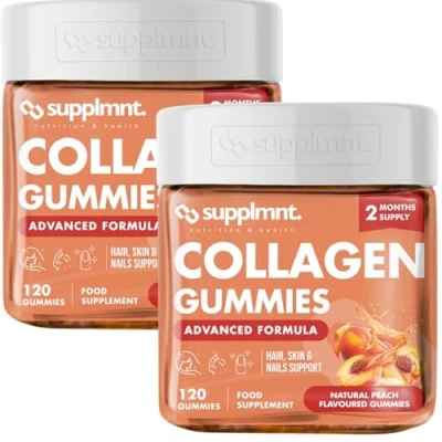 Image of Marine Collagen Gummies, Hydrolysed Peptides w/Biotin, Hyaluronic Acid &amp; Vitamin C, Supplements for Women Men, Skin, Hair Nails (Dual Pack, Peach Peach)