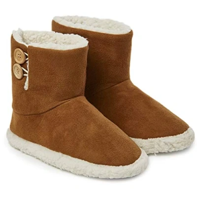 Image of DUNLOP Mens Slippers, Faux Fur Bootie Slippers Men, Slipper Ankle Boots with Rubber Sole, Classic Memory Foam Plush House Indoor Outdoor Shoes, Gifts for Men (10 UK, Brown)