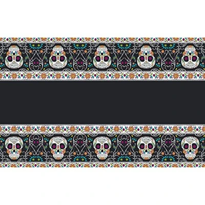 Image of Unique Party 77063 Plastic Skull Day of the Dead Halloween Tablecloth, 7ft x 4.5ft