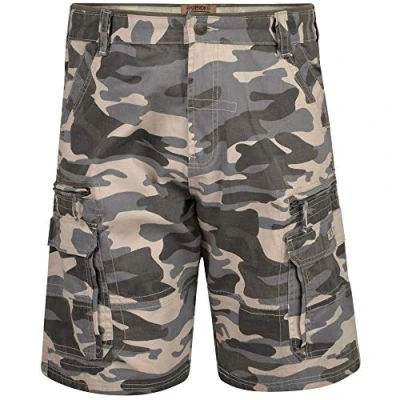 Image of KAM JEANS Mens Camo Cargo Shorts Loose Fit Zip Fly Multi Pockets Half Pants for Summer, Charcoal Colour, 56W
