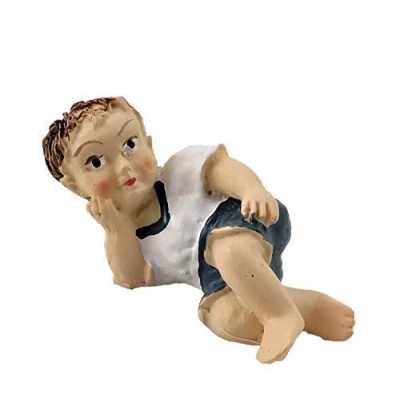 Image of Melody Jane Dolls House Little Boy Lying Down White Top 1:12 People Resin Modern Figure