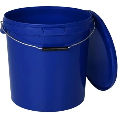 Image of BenBow Bucket with Lid, 30l, Blue, 5 x 30 Litres, Food Safe, Stable, Airtight, Leak Proof, Odourless Plastic Storage Container Metal Handle Empty