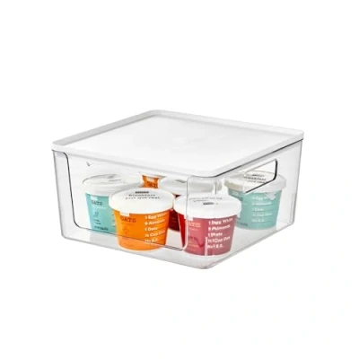 Image of iDesign Open Front Storage Box with Handles, Lid, Versatile as Kitchen or Bathroom Organiser, Made of Recycled Plastic, White