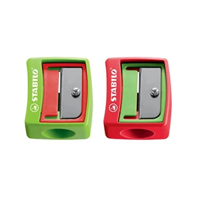 Image of sharpener STABILO woody 3 in 1 for extra thick pencils Pack of 2 green/red, red/green