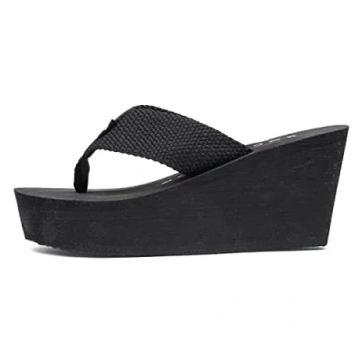 Image of Rocket Dog Womens Diver Webbing Slip On Wedge Flip Flops Black Textile Size UK 6
