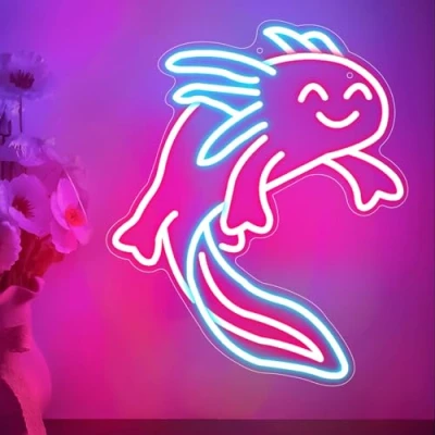 Image of Axolotl Neon Sign, Pink Blue Dimmable Lights for Wall Decor, LED Light Up Sign USB Powered Bedroom Living Room Home Bar Party Game