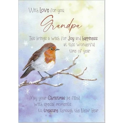Image of doodlecards Grandpa Christmas Card Watercolour Robin In The Frost Medium Size with Plain Envelope