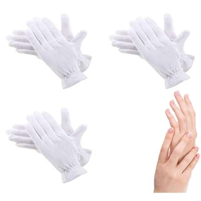 Image of 100% Cotton Gloves for Eczema,3 Pairs White Moisturizing Over Night Bedtime Cosmetic Inspection Premium Cloth Quality Dry Sensitive Irritated Skin Spa Therapy Secure Wristband