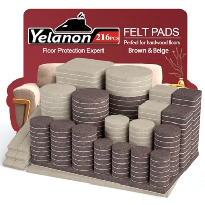 Image of Yelanon Felt Furniture Pads 216 Pcs Hardwoods Floors Self Adhesive, Anti Scratch Floor Protectors for Feet Chair Legs, Pads,Beige &amp; Brown