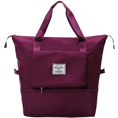 Image of Large Capacity Folding Travel Duffel Bag Portable Foldable Lightweight Waterproof Oxford Fabric Carry Luggage for Expandable Weekender Sports, Gym, Vacation (Fuchsia)
