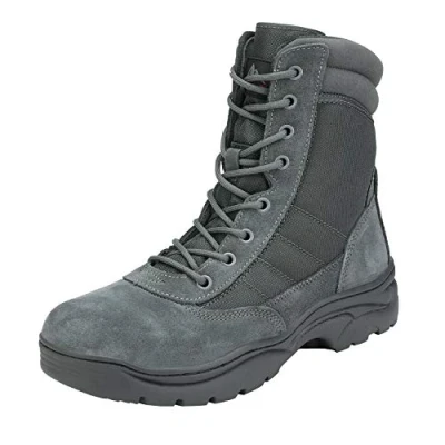 Image of NORTIV 8 Men&#039;s Work Boots Leather Motorcycle Combat Side Zipper Outdoor Dark Grey Size US / 7 UK Trooper