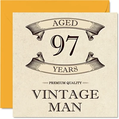 Image of Vintage 97th Birthday Cards for Men Aged 97 Years Fun Card Grandpa Dad Husband Uncle Brother Grandad, 145mm x Greeting Cards,