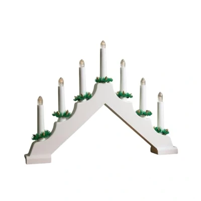 Image of Samuel ALEXANDER 41cm Battery Operated Light up White Wooden Christmas Candle Bridge with 7 Warm LEDs