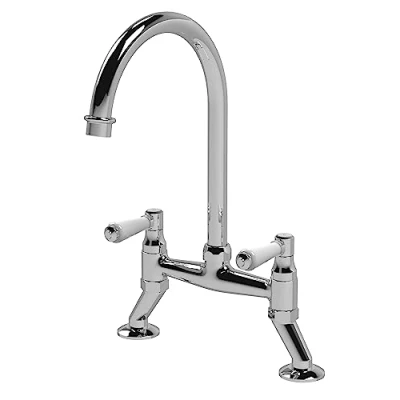 Image of Nuie KB317 ǀ Traditional Kitchen Bridge Sink Mixer Tap with Lever Handles, 385mm x 210mm, Chrome, Silver