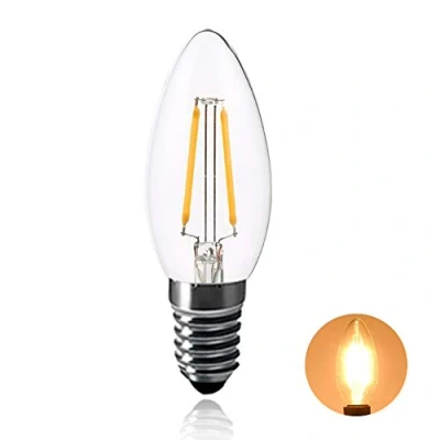Image of E14 LED Candle Light Bulb C35 2W Clear Filament Lamp Bulb, 20W Incandescent Equivalent, 2700 3000K Warm White, Small Edison Screw Non Dimmable