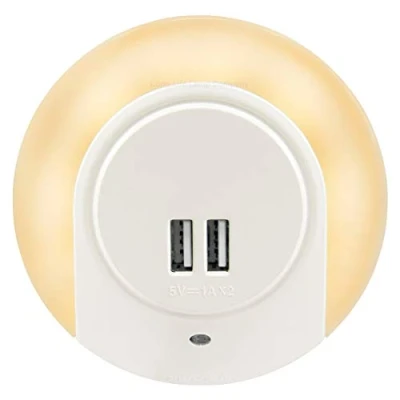 Image of Plug in LED Night Light with 2 USB Port Charger 1w Warm White Automatic Sensor Dusk to Dawn for Bedroom Childrens Room Hallways Living Rooms A78B