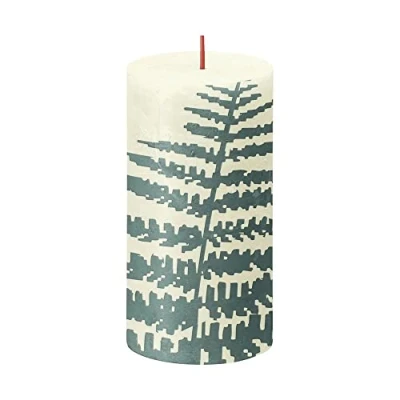 Image of BOLSIUS Silhouette Pillar Candle 13cm x 6.8cm Soft Pearl Fern Christmas Dinner Table, Ivory, white