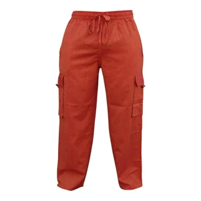 Image of SHOPOHOLIC FASHION Mens Elastic Waist Cargo Pants Plain Hippy Combat Trousers (Orange/3XL)