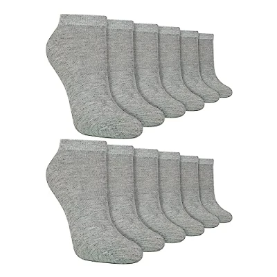 Image of 12 Pair Multipack Kids Trainer Socks Ankle White Bamboo for Boys (11 14 Years, Grey)
