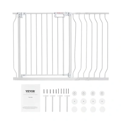 Image of VEVOR Baby Gate, 29.5&quot; 46.4&quot; Extra Wide, 30&quot; High, Dog Gate for Stairs Doorways and House, Easy Step Walk Thru Auto Close Child Pet Security with Pressure Mount Kit Wall Kit, White