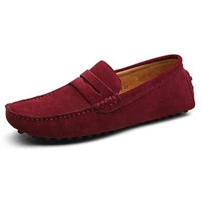 Image of Men Suede Penny Loafers Smart Slip On Moccasins Boat Deck Driving Shoes Summer Casual Walking Sneaker Trainer Wine Red 8 UK