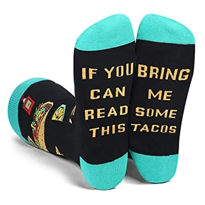 Image of Myya Men Women Novelty Funny Saying Crew Socks If You Can Read This Bring Me Popcorn Sushi Tacos Letters Print Hosiery Gifts