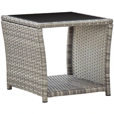 Image of vidaXL Coffee Table Grey 45x45x40 cm Poly Rattan and Glass