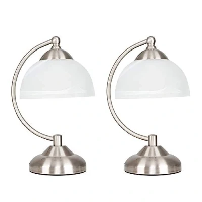 Image of MiniSun Pair of Curved Brushed Chrome &amp; Frosted Glass Bedside Table Lamps Home Improvements Essential