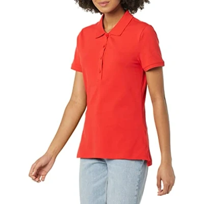 Image of Amazon Essentials Women&#039;s Short Sleeve Polo Shirt (Available in Plus Size), Bright Poppy Red, S