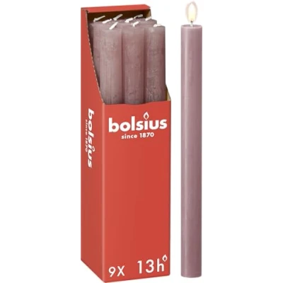 Image of Bolsius Tapered Dinner Pillar Candles Pink Pack of 9 Long Burning Time 13 Hours Household Candle Interior Decoration Unscented Natural Vegan Wax 27 x 2.3 cm Mother&#039;s Day
