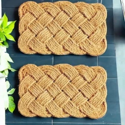 Image of Natural Coir Mat Handmade Rope Doormat Indoor Outdoor Knotted Non Slip Floor Dirt Scrapper Front Door Rug For Home Entrance Brown (2, 40x60cm)