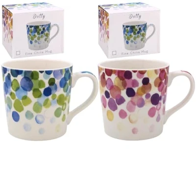 Image of The Leonardo Collection Set of 2 Fine China Mugs Watercolour Dots Design