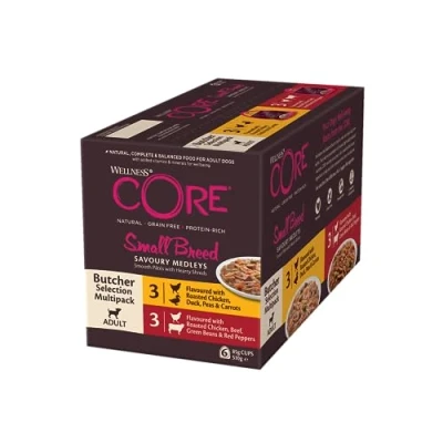 Image of Wellness CORE Small Breed Savoury Medleys, Wet Dog Food Dogs, Smaller Breed, Grain Free, High Meat Content, Butcher Selection Mix, 6 X 85 G