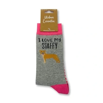 Image of Urban Eccentric Unisex I Love My Staffy Socks Gift 1 Pair Cotton Rich Premium Novelty Gifts