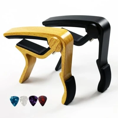 Image of Capo Guitar for Acoustic Electric Ukulele 2 Pack Kapo (Black+Naturalwood Color)