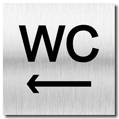 Image of Door Sign Toilet Arrow Left UV Print 12 x cm 3 mm Aluminium Composite Made in Germany Item No. 2016