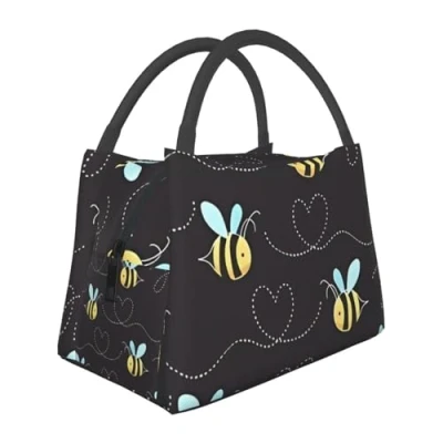 Image of QQLADY Bumble Bees Insulated Lunch Bag for Men Women Reusable Box Leakproof Cooler Tote Office Work Picnic