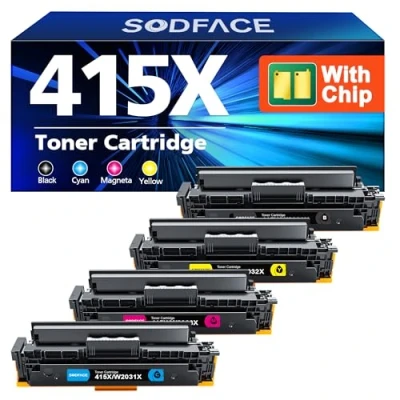 Image of SODFACE 415X 415A Toner Compatible for HP Cartridge Multipack Color Laserjet Pro MFP M479fdw M479fnw M479fdn M454dw M454dn W2030A W2030X W2031X (4 Pack, Black Cyan Yellow Magenta)