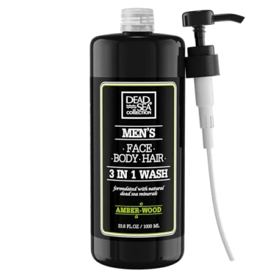 Image of Dead Sea Collection Mens Shower Gel 3 in 1 with Amberwood Oil and Salt Body Wash, Shampoo for Men, Face Wash (1000 ml.)