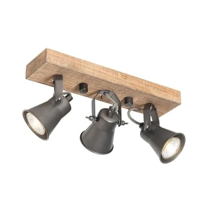 Image of Qazqa Rural Ceiling Lamp I Flush Light Black with Wood 3 Way Jelle Country Suitable for LED GU10 Surface Mounted spotway Living Room