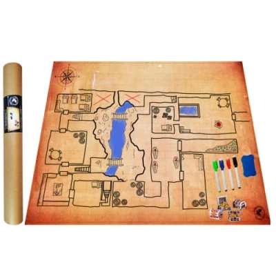 Image of Power Beast Dungeon Grid Game Mat + Markers and Eraser 4 Chests, Table Top Battle Role Playing Map, D&amp;D, Dungeons Dragons, DND, Master.