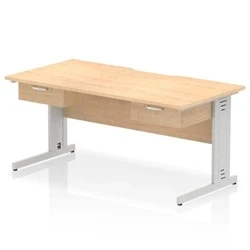 Image of Impulse 1600 x 800mm Scalloped Edge Office Desk Maple Top Silver Cable Managed Leg Workstation 2 1 Drawer Fixed Pedestal