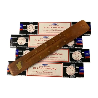 Image of VIE Satya Incense Sticks, 4 Packs x 15g, with Holder, Black Diamond