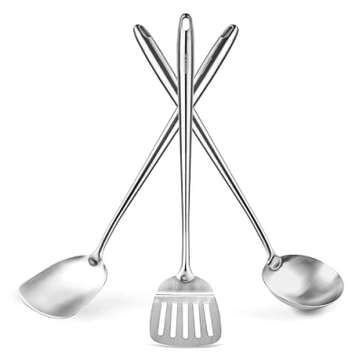 Image of Yosukata 43 cm Wok Spatula and Ladle Turner Stainless Steel Cooking Utensils Set of 3 304 Kitchen Dishwasher Safe Accessories Tools