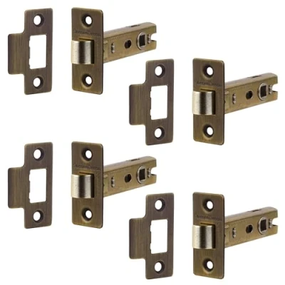 Image of Decoranddecor 2.5 Inch Tubular Mortice Latch for Internal Doors, Fire Rated (4 Pack, 44 64mm, Antique Brass)