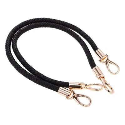 Image of POFET 1 Pair Shoulder Bag Replacement Handles Handbag Leather Braided Rope Straps with Metal Swivel Hooks Black